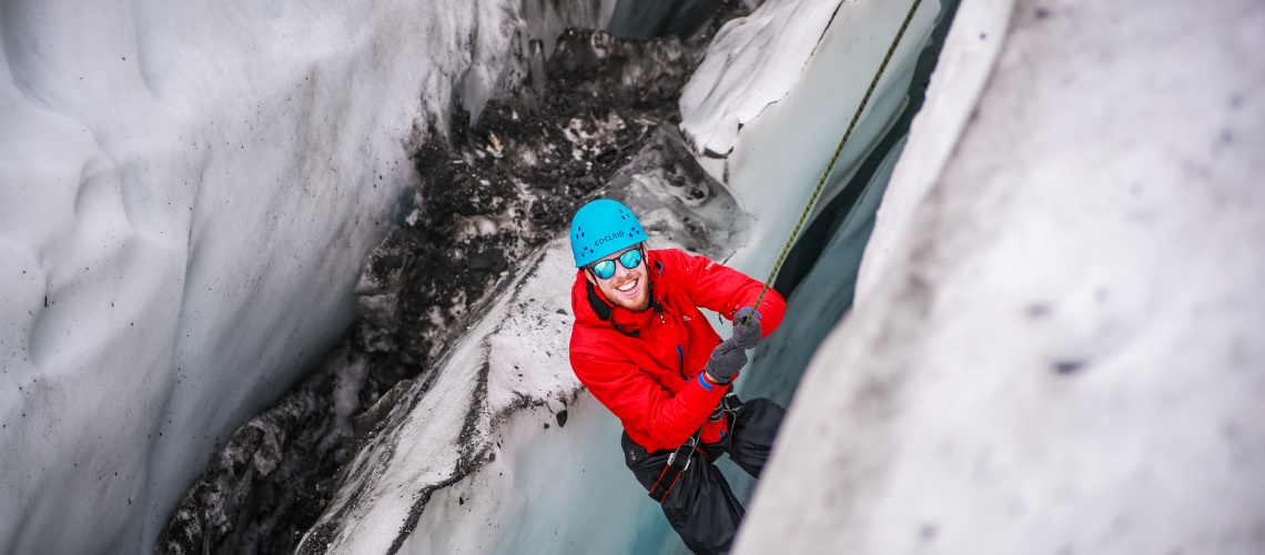 Scout Climbing in crevasse
